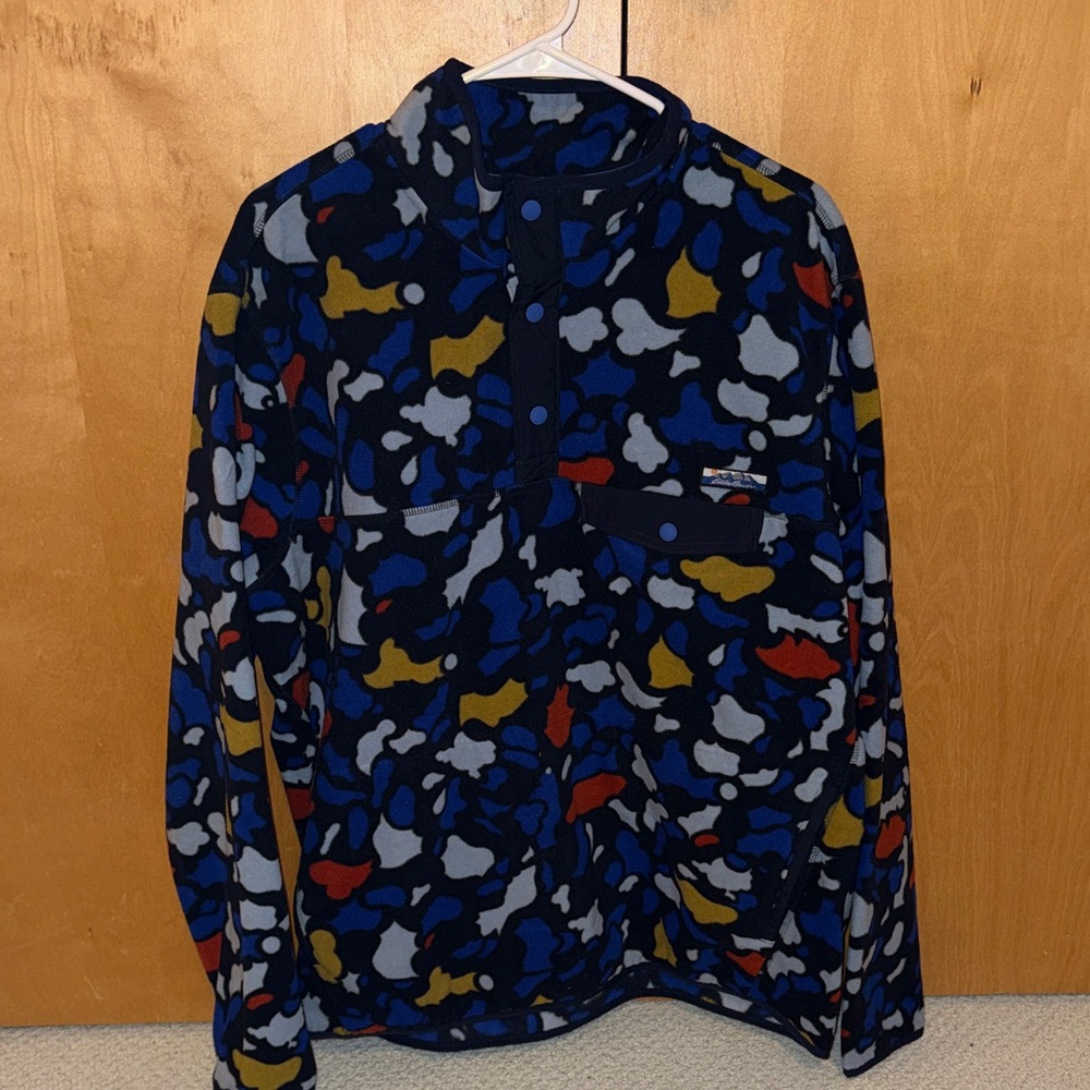 Eddie Bauer Blue and Red Patterned Pullover